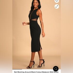 Lulu's Black Mesh-Trim Cutout Bodycon Midi Dress